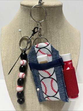 Gift Set Double Denim Lipstick Lip Balm Holder Keychain Purse Backpack Charm